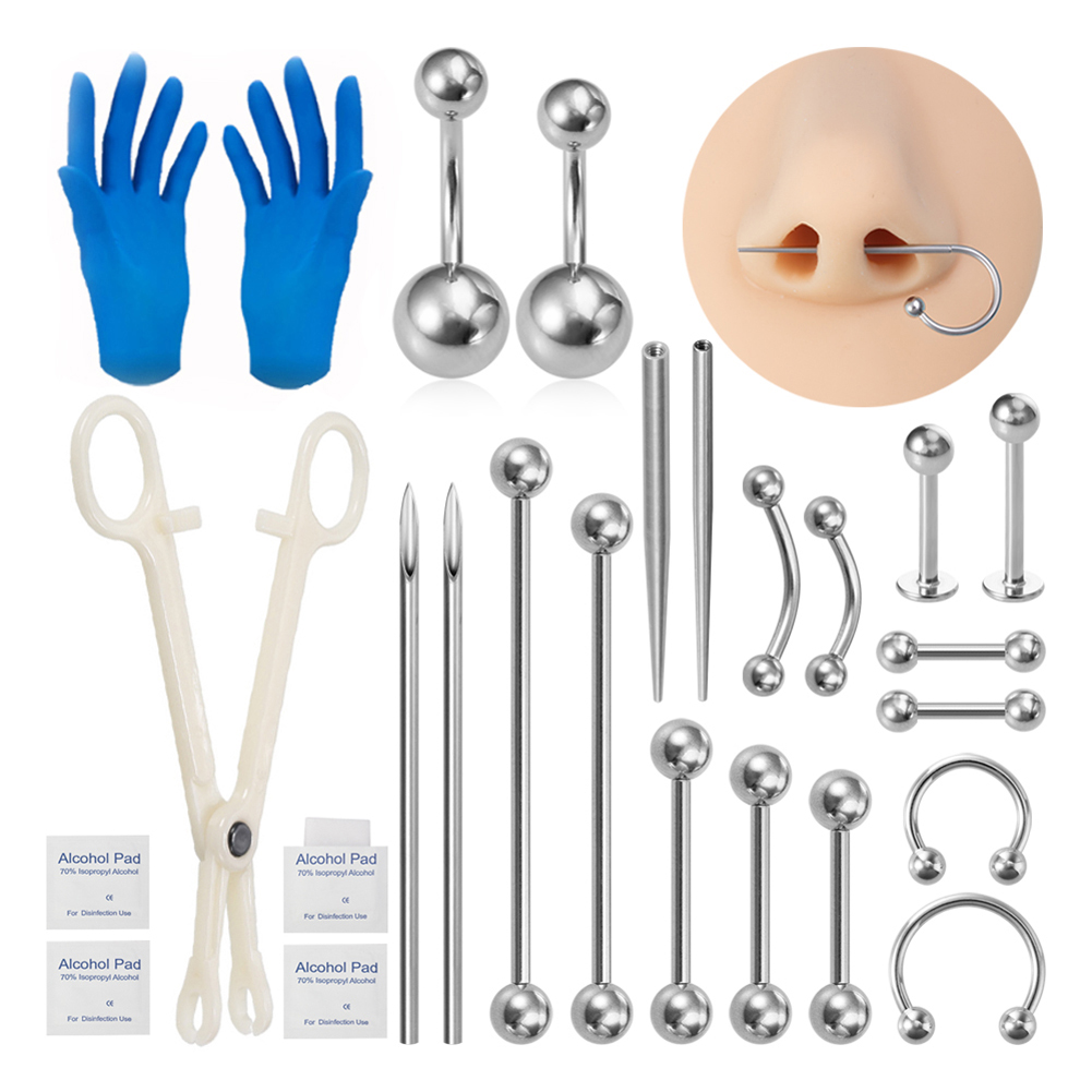 Jewelry Making Needle Nose Pliers - Body Piercing Kit Surgical Steel Threaded
