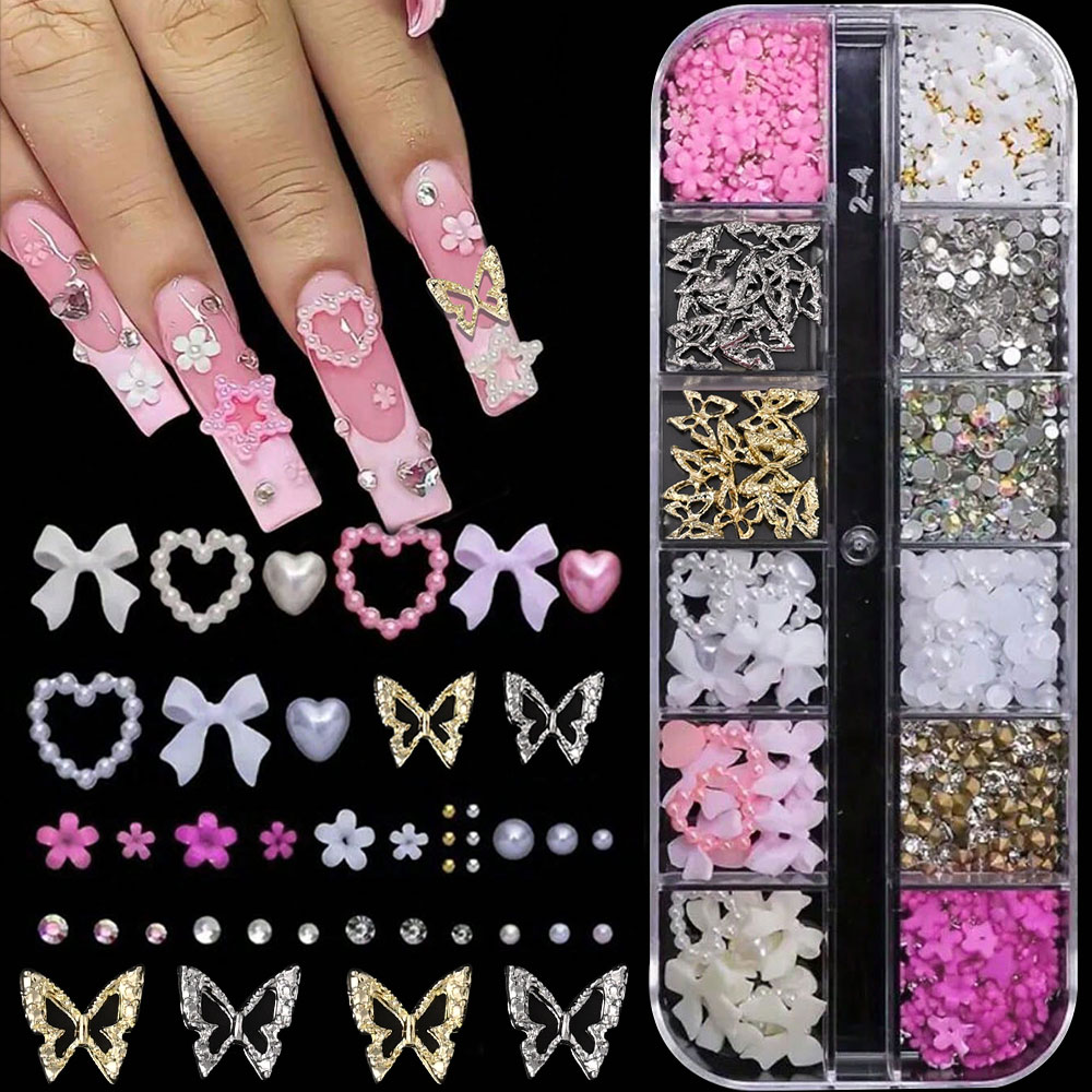 12Grid Pink White Bow Nail Art - Crystal Bead Mix avis et prix