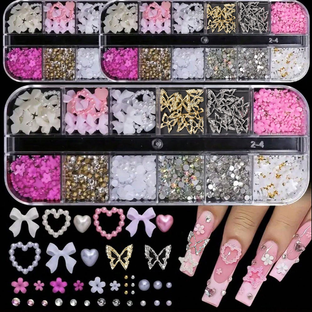 12Grid Pink White Bow Nail Art - Crystal Bead Mix avis et prix